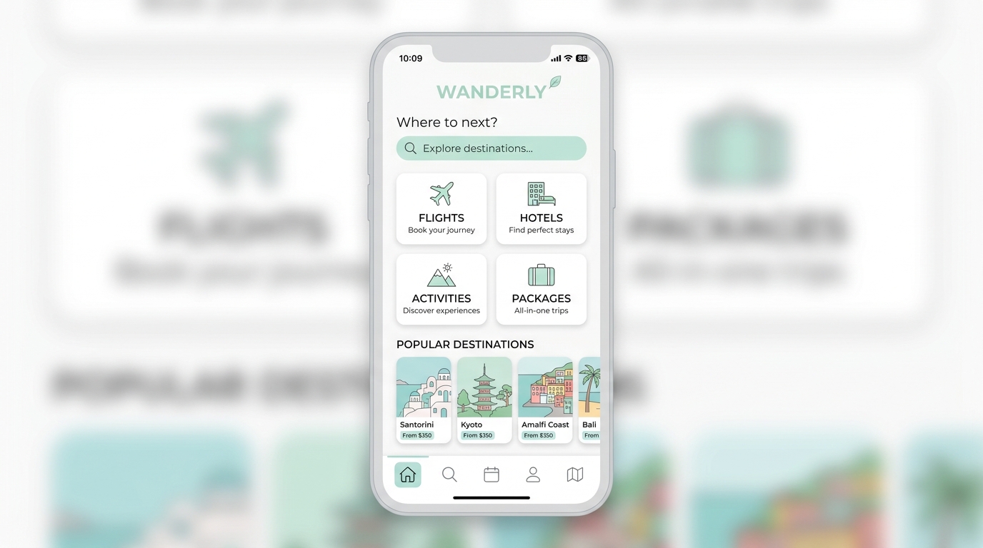 Wanderlust 跨平台旅遊預訂 App 介面縮圖